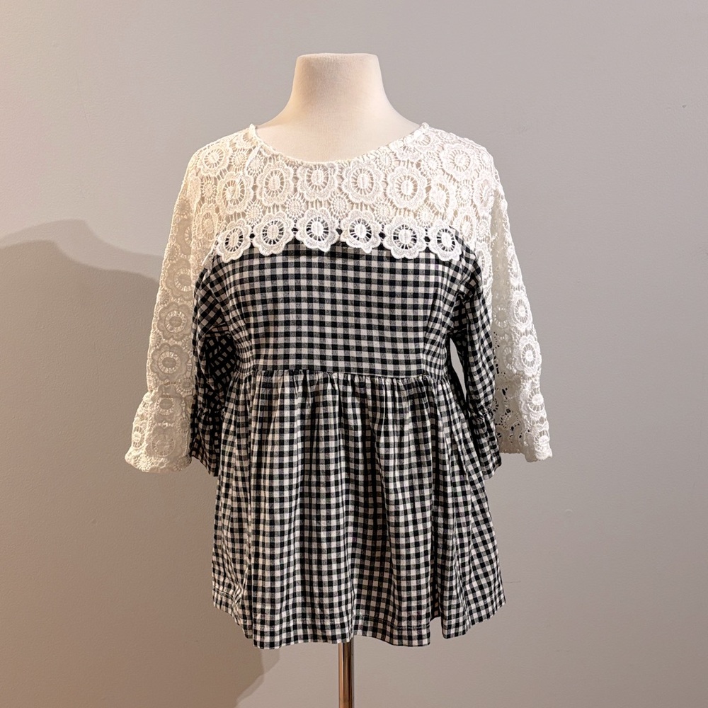 Black and White Lace Gingham Women's Top